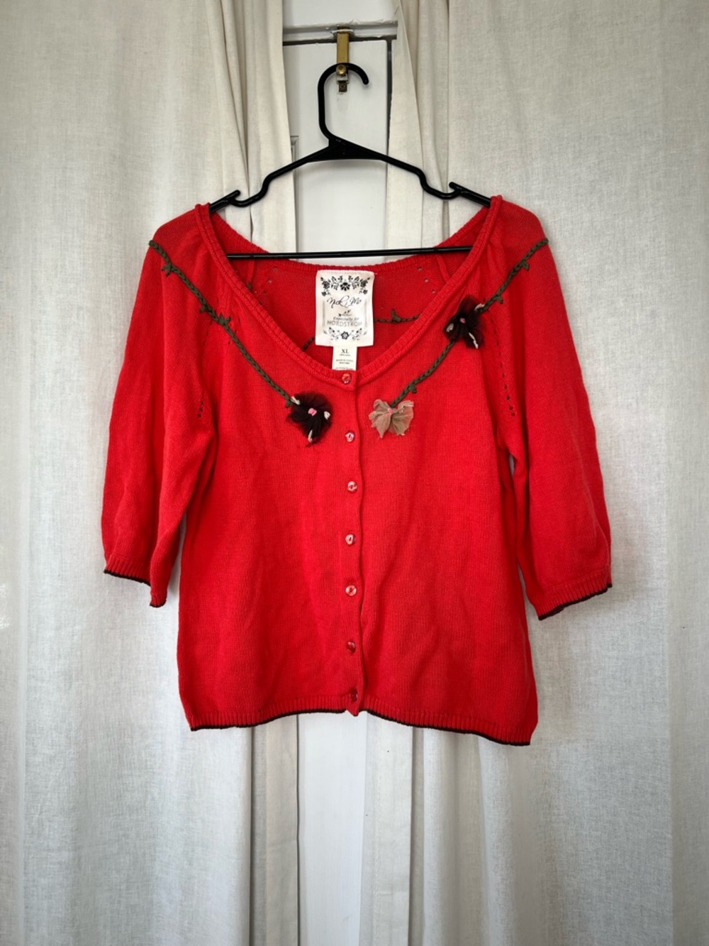 Nick & Mo for Nordstrom embroidered coral cardigan XL